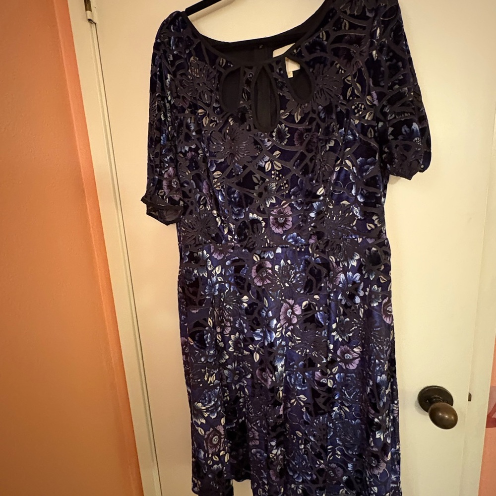 Velvet Purple Floral Midi Dress
